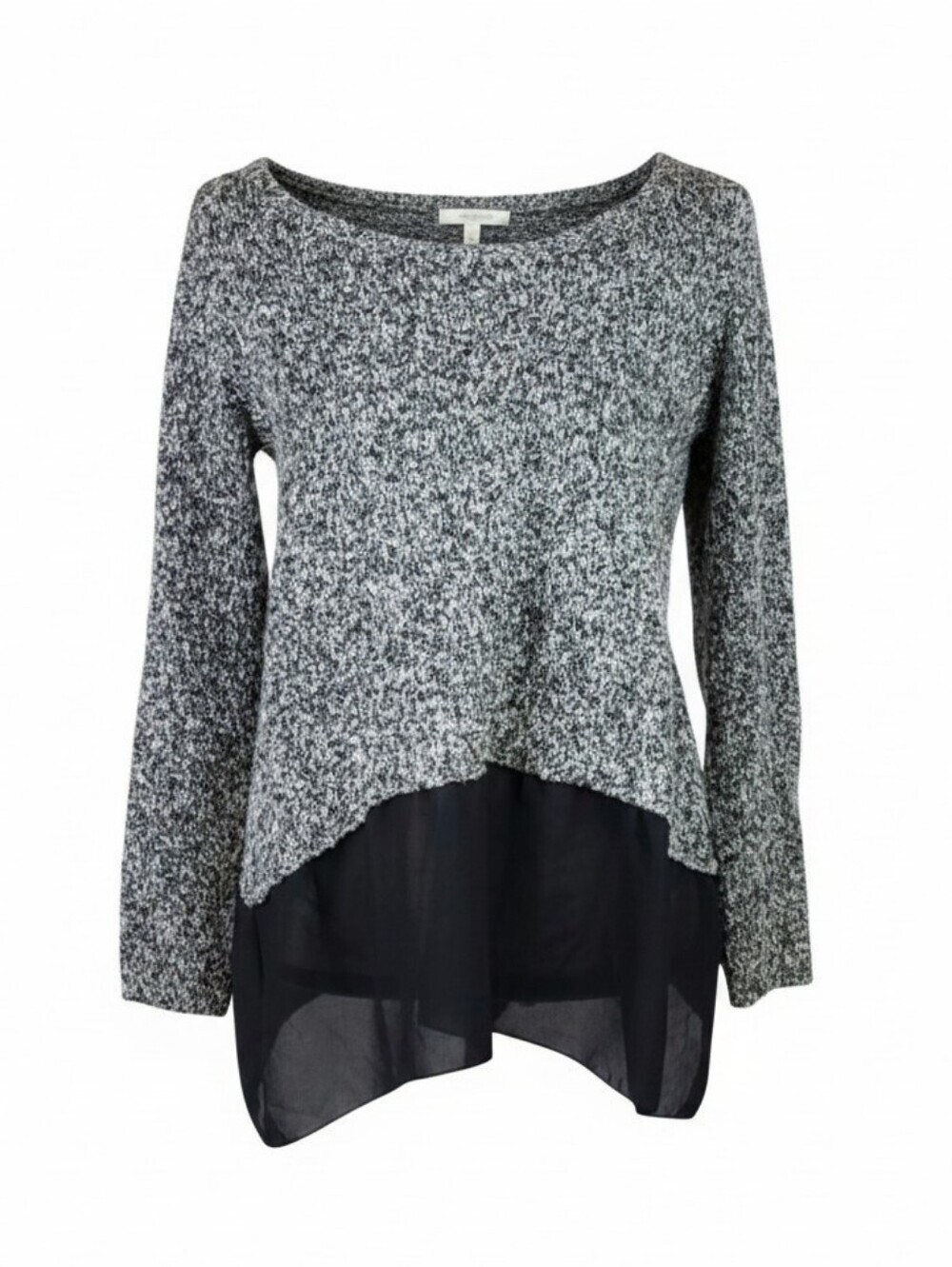 Women's Sweater Gray Marl w/ Black Mesh Trim Tunic Length, Size M